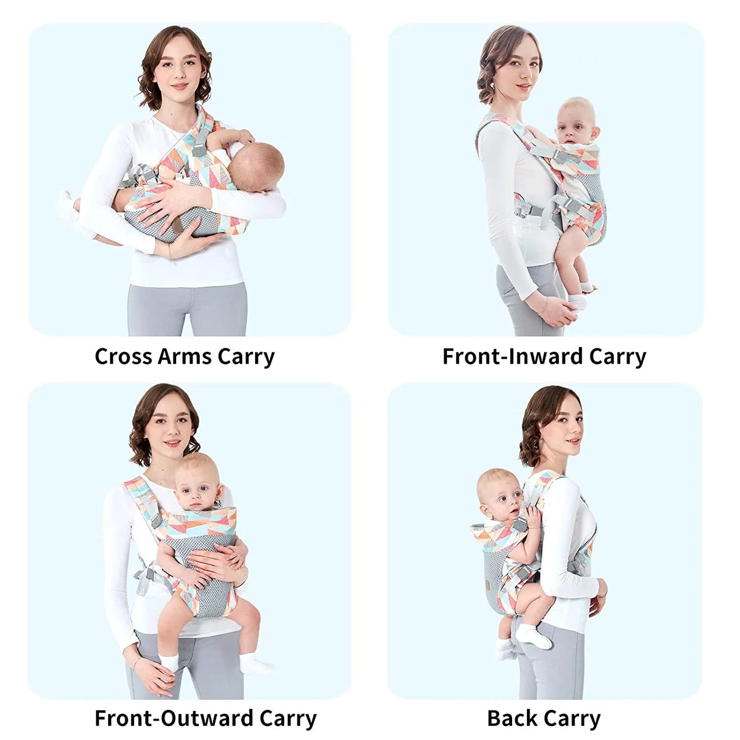 Baby Carrier, 4-In-1 Colorful Baby Carrier, Front and Back Baby Sling with Adjustable Holder, Christmas Gift