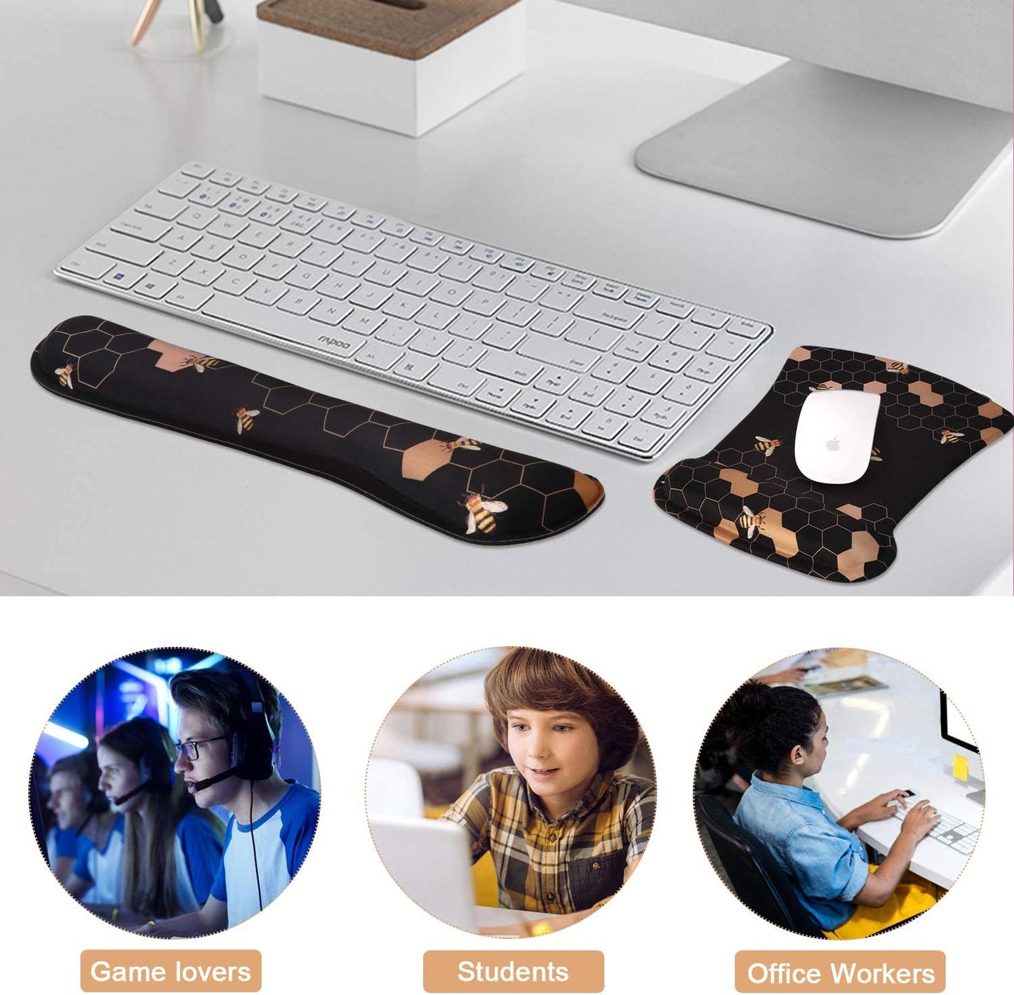Ergonomic Mouse Pad with Wrist Rest, Keyboard Wrist Rest Mouse Wrist Rest, Made of Memory Foam, Easy Typing and Relieve Wrist Pain, Perfect for Computer Keyboard Office (A-Honeycomb)