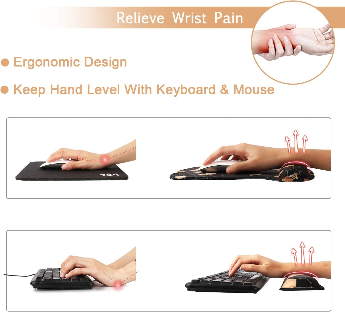 Ergonomic Mouse Pad with Wrist Rest, Keyboard Wrist Rest Mouse Wrist Rest, Made of Memory Foam, Easy Typing and Relieve Wrist Pain, Perfect for Computer Keyboard Office (A-Honeycomb)