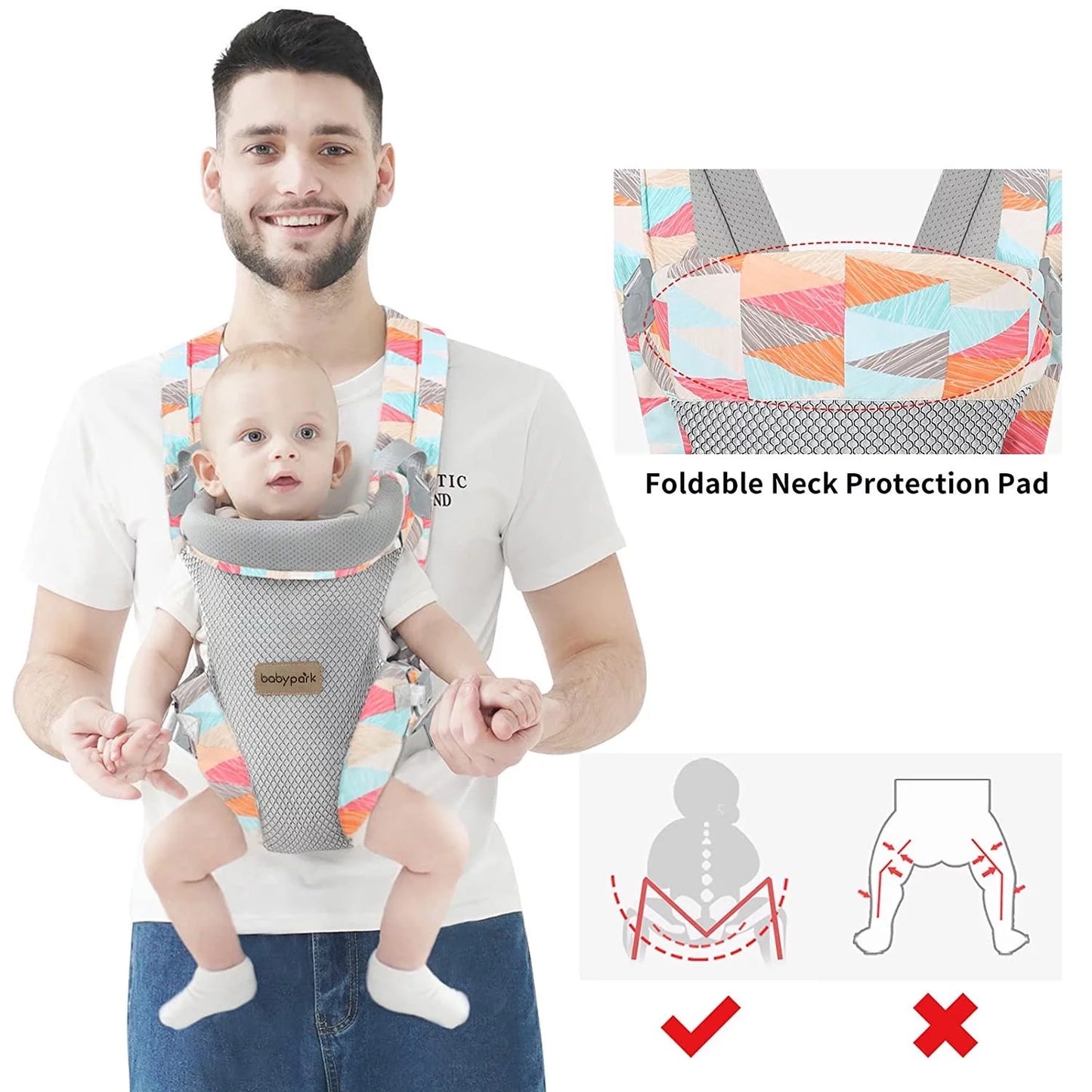 Baby Carrier, 4-In-1 Colorful Baby Carrier, Front and Back Baby Sling with Adjustable Holder, Christmas Gift