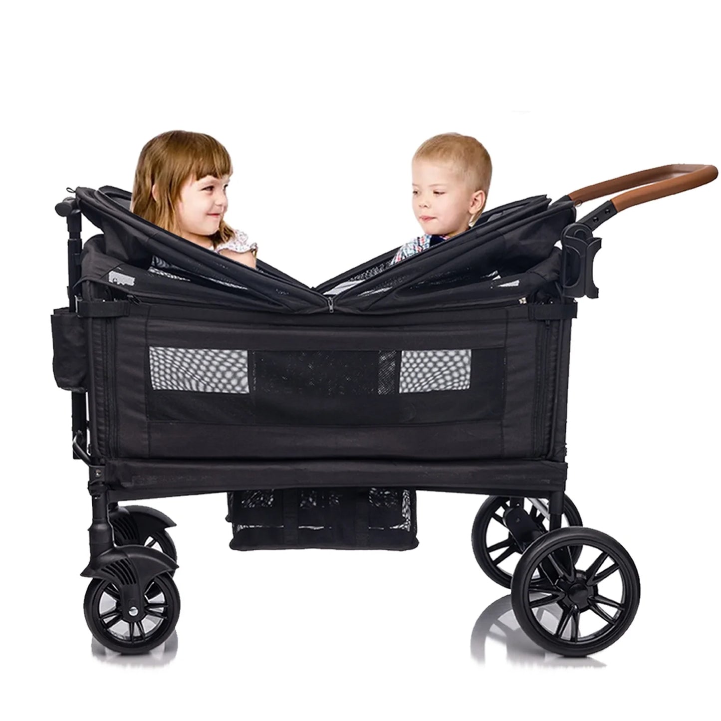 Wagon Stroller for 2 Kids &Toddler with 5-Point Harness,Adjustable Handle Bar and Canopy,Tray Table