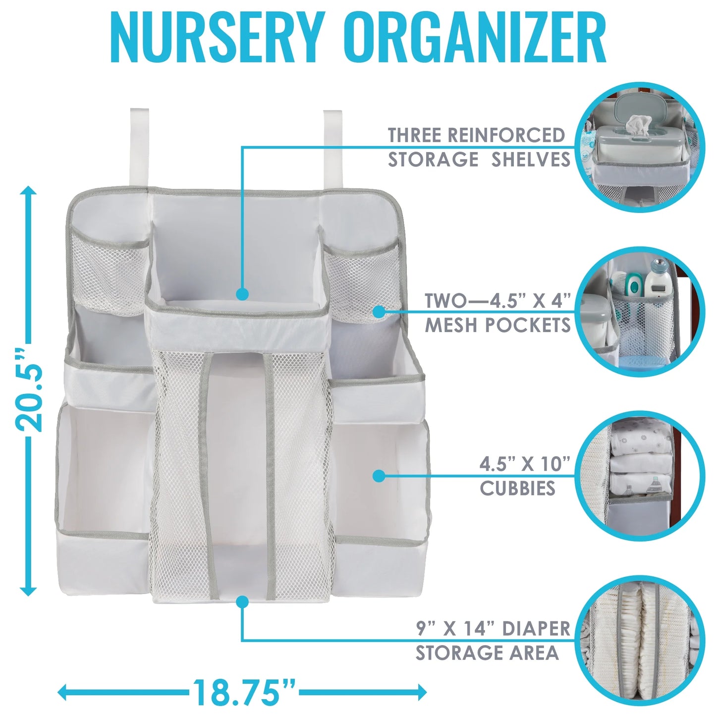 LA Baby Diaper Caddy and Nursery Organizer for Baby'S Essentials - White