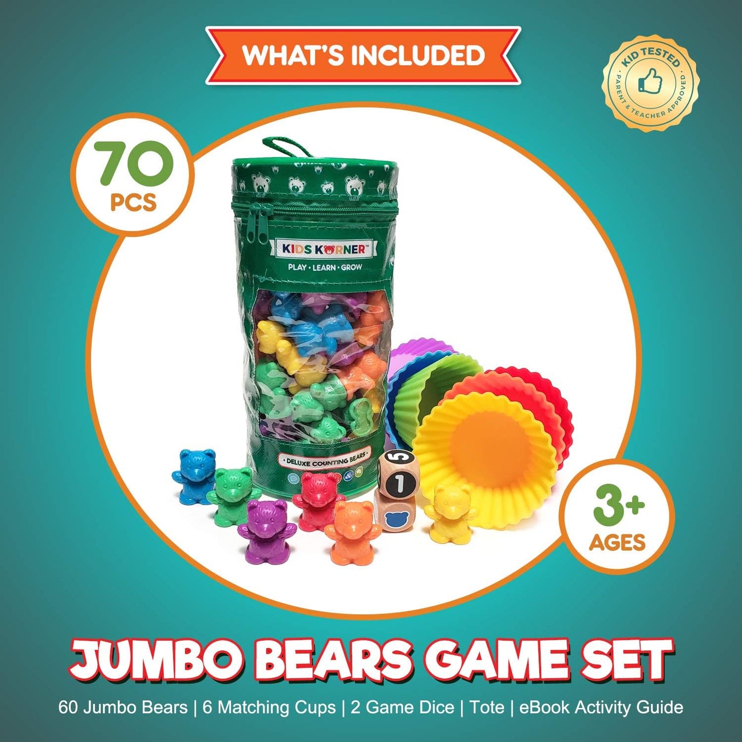 Jumbo Counting Bears Matching Game - Montessori Fine Motor Learning Toys with Stacking Cups, 60 Preschool Math Manipulatives, 2 Toddler Games Dice, Toy Storage & Activities Ebook
