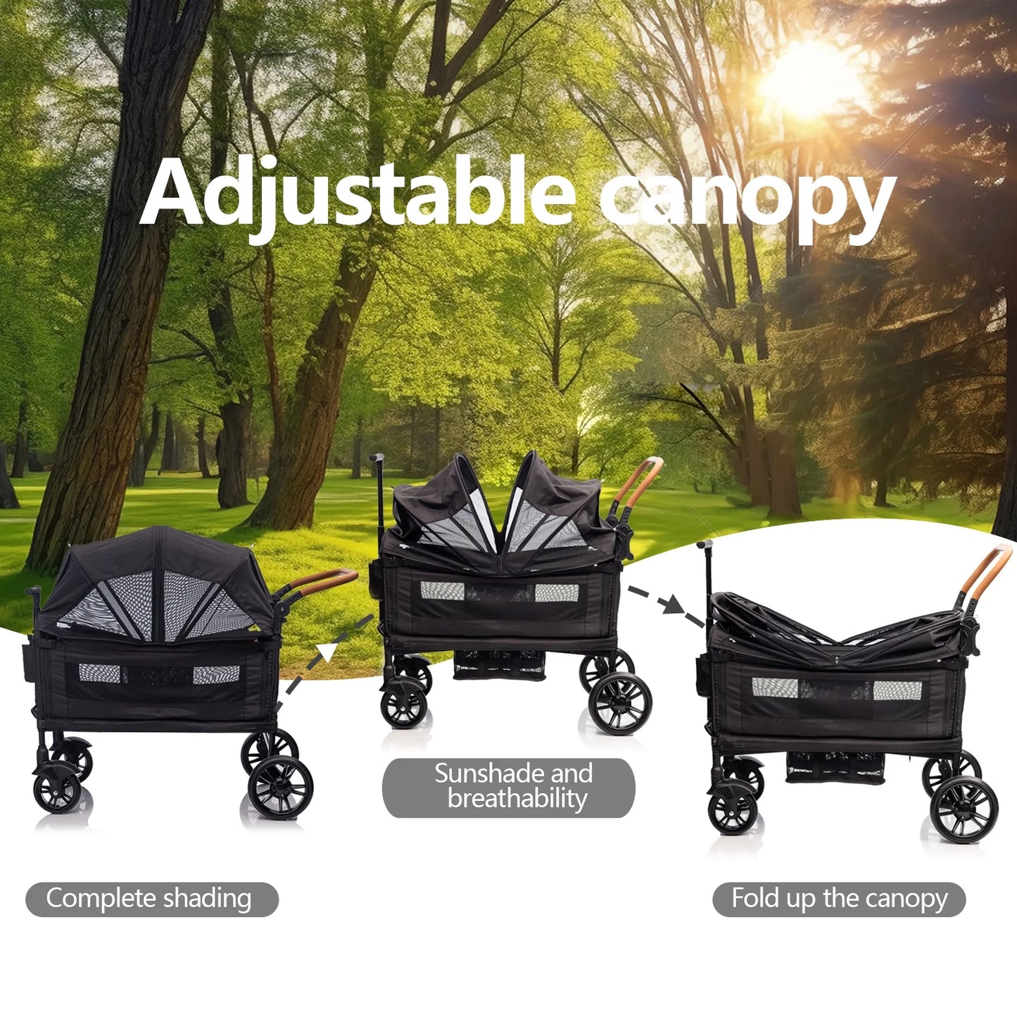 Wagon Stroller for 2 Kids &Toddler with 5-Point Harness,Adjustable Handle Bar and Canopy,Tray Table