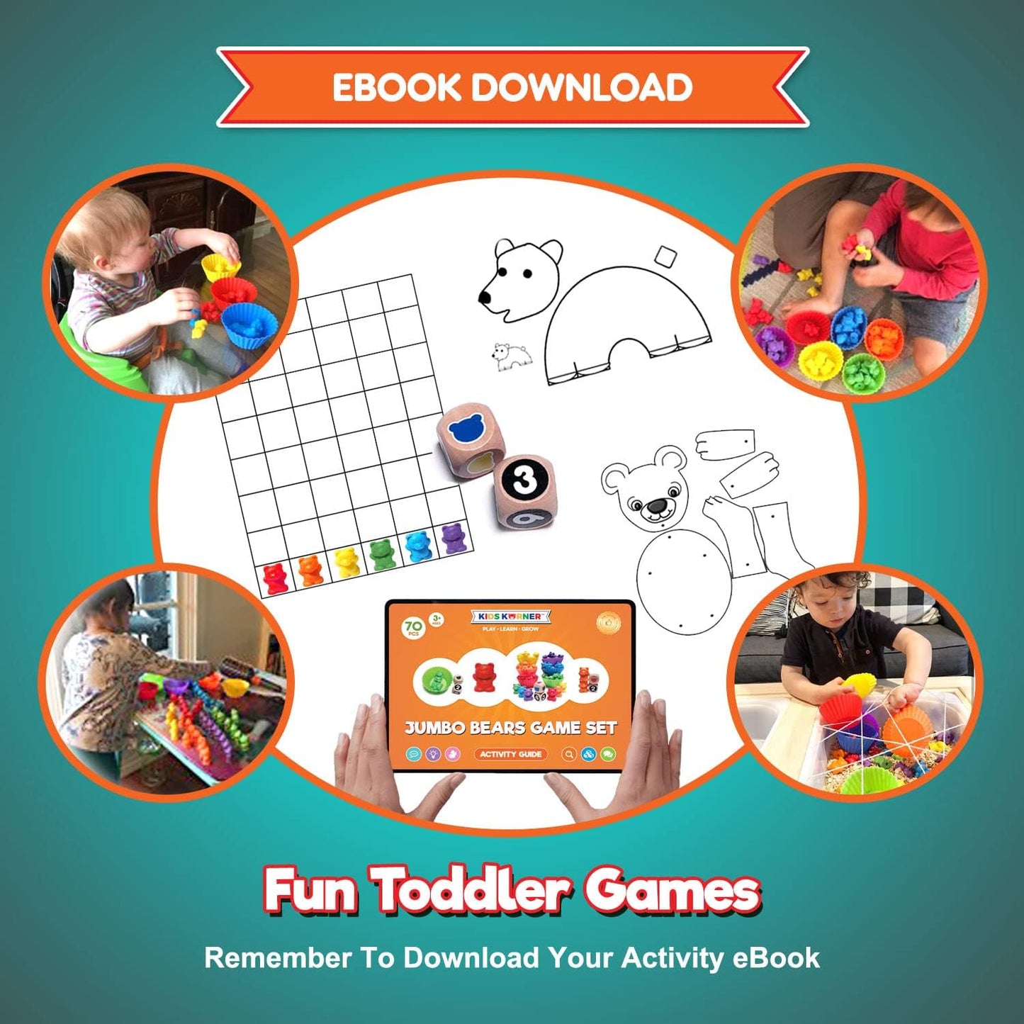 Jumbo Counting Bears Matching Game - Montessori Fine Motor Learning Toys with Stacking Cups, 60 Preschool Math Manipulatives, 2 Toddler Games Dice, Toy Storage & Activities Ebook
