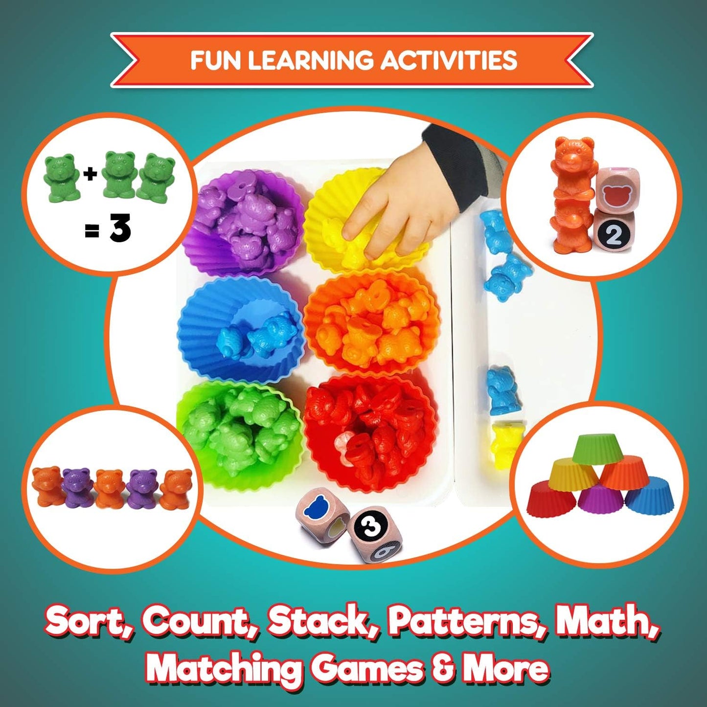 Jumbo Counting Bears Matching Game - Montessori Fine Motor Learning Toys with Stacking Cups, 60 Preschool Math Manipulatives, 2 Toddler Games Dice, Toy Storage & Activities Ebook