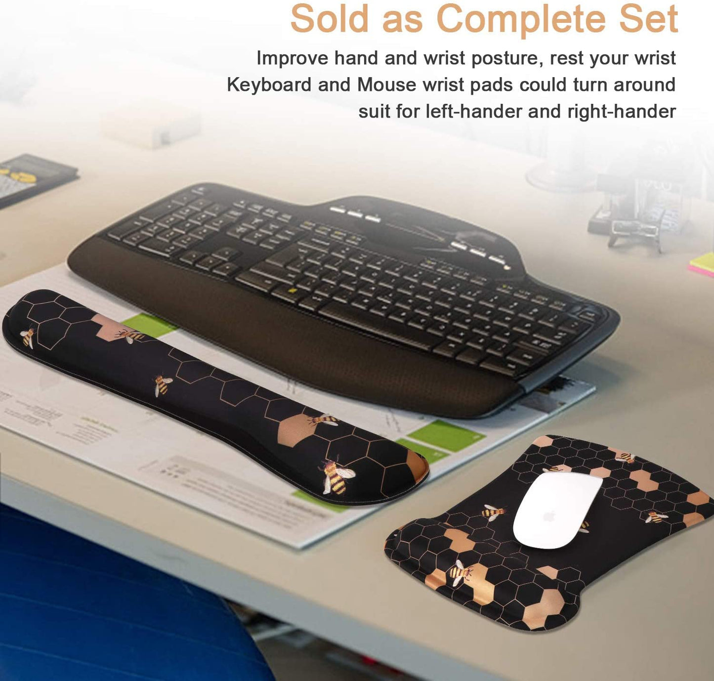 Ergonomic Mouse Pad with Wrist Rest, Keyboard Wrist Rest Mouse Wrist Rest, Made of Memory Foam, Easy Typing and Relieve Wrist Pain, Perfect for Computer Keyboard Office (A-Honeycomb)