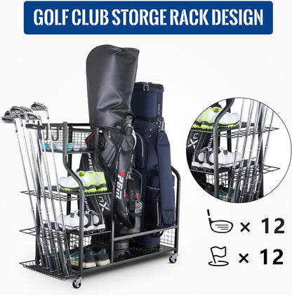 Golf Storage Garage Organizer, Golf Bag Storage Stand and Other Golfing Equipment Rack, Extra Storage Rack for Golf Clubs