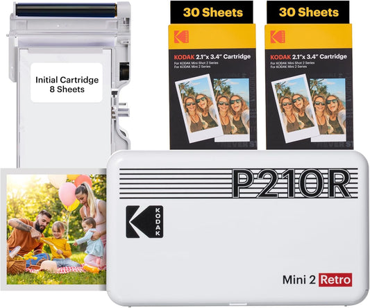 Mini 2 Retro 4PASS Portable Photo Printer, 2.1X3.4 Inches, 68 Sheets Bundle, White