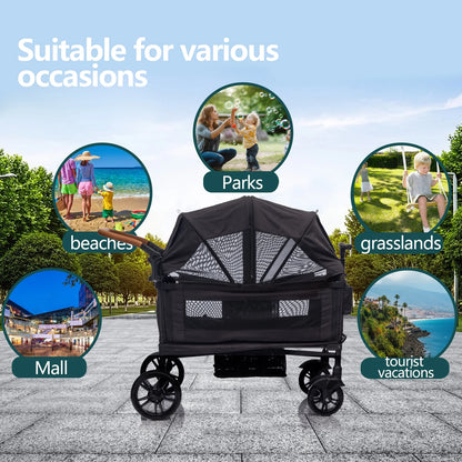 Wagon Stroller for 2 Kids &Toddler with 5-Point Harness,Adjustable Handle Bar and Canopy,Tray Table