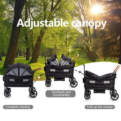 Wagon Stroller for 2 Kids &Toddler with 5-Point Harness,Adjustable Handle Bar and Canopy,Tray Table